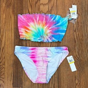 Salt + Cove Bikini Set Ruffled Tube Top Full Coverage Bottom Tie-Dyed Size M NWT